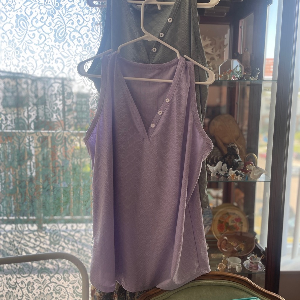 Elegant Olive and Purple Sleeveless Tops XXL